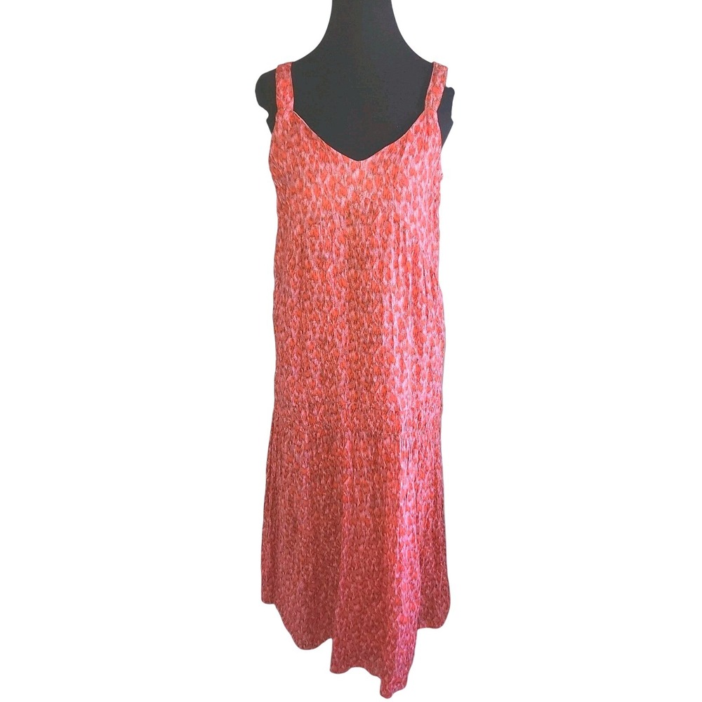 Joie Cotton Maxi Dress Pink Orange Ikat Tiered Boho Sleeveless V-Neck Small‎